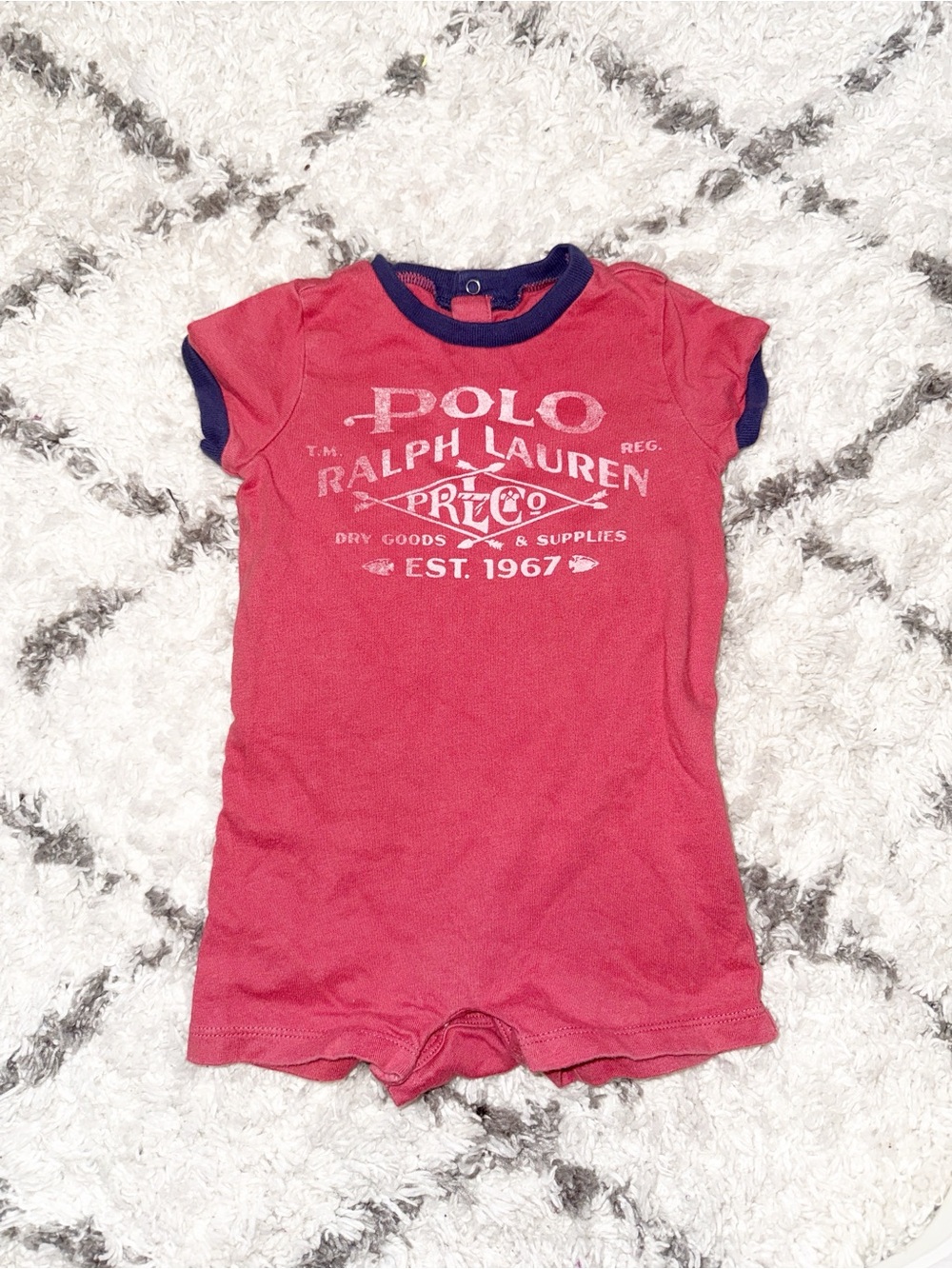 Polo by Ralph Lauren Red Baby Romper with Navy Trim